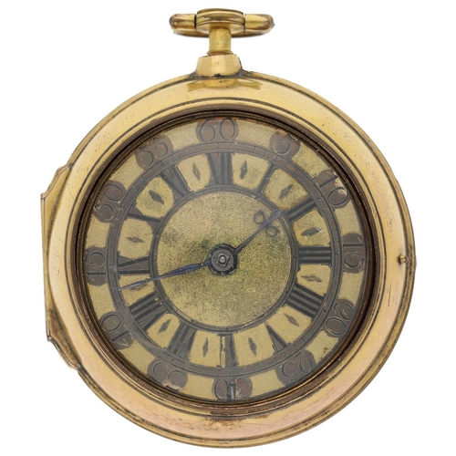 23 - Symons, London - late 17th century English gold and gilt pair cased verge pocket watch, signed deep ... 