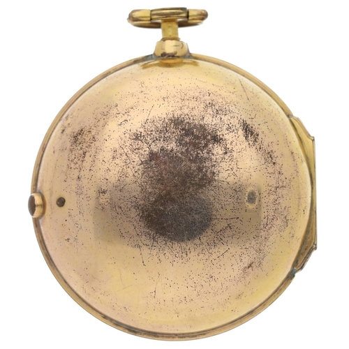 23 - Symons, London - late 17th century English gold and gilt pair cased verge pocket watch, signed deep ... 