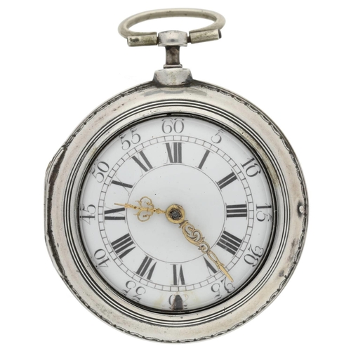 28 - Tomson, London - English 18th century silver pair cased verge pocket watch, signed fusee movement, s... 