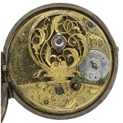 28 - Tomson, London - English 18th century silver pair cased verge pocket watch, signed fusee movement, s... 