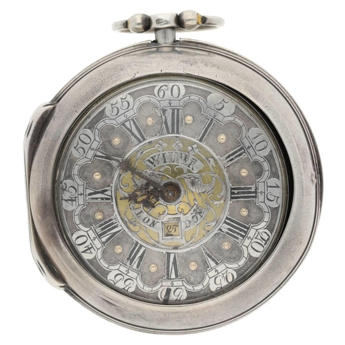 30 - John Wilter, London - English 18th century silver pair cased verge calendar pocket watch, the fusee ... 