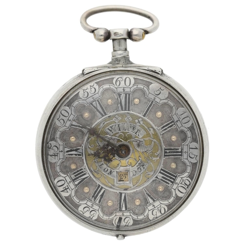 30 - John Wilter, London - English 18th century silver pair cased verge calendar pocket watch, the fusee ... 