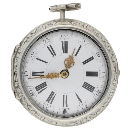 33 - John Wilter, London - English 18th century silver pair cased verge pocket watch, the fusee movement ... 