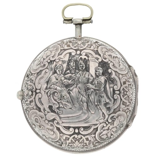 35 - William Gib, Rotterdam -  Dutch early 18th century silver pair cased verge calendar pocket watch, no... 