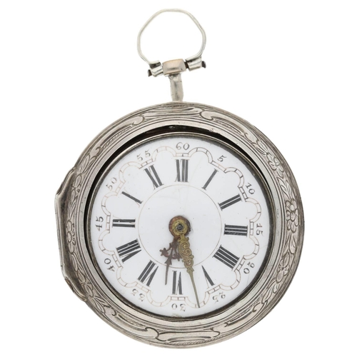 38 - John Wilter, London - George II English silver repoussé pair cased verge pocket watch, London 1759, ... 