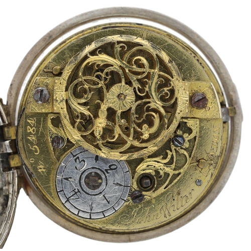 38 - John Wilter, London - George II English silver repoussé pair cased verge pocket watch, London 1759, ... 