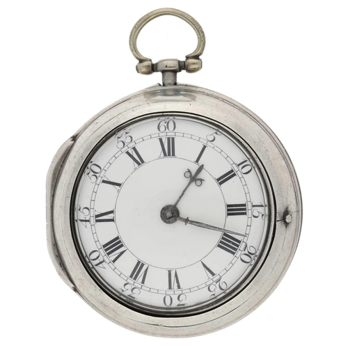 48 - William Presbury, Coventry - English 18th century silver pair cased verge pocket watch, London 1763,... 