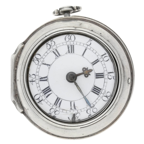 63 - J. Roberts, London - George II English silver pair cased verge pocket watch, London 1759, signed fus... 