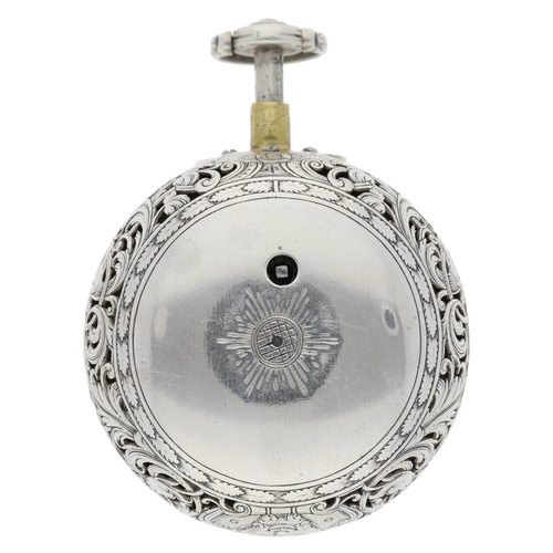 80 - James Tanqueray, London - Fine English  mid-18th century quarter repeating silver pair cased verge p... 