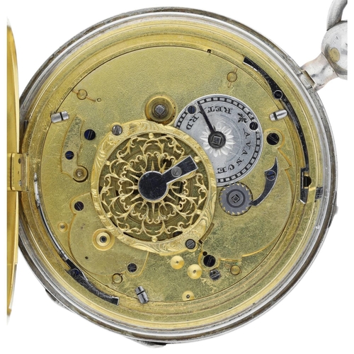 100 - French early 19th century quarter repeating white metal pocket watch, gilt frosted fusee movement pl... 