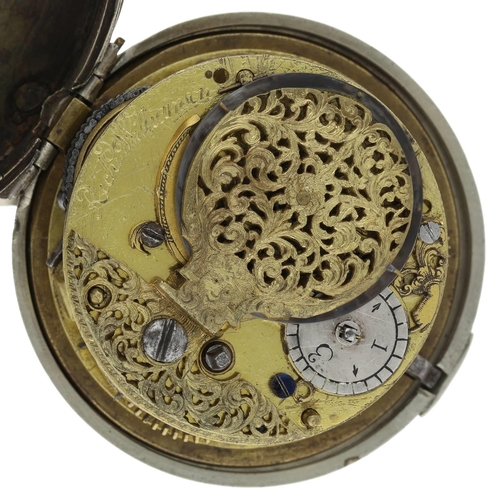 84 - Richard Williamson, London - early 18th century English pair cased verge pocket watch, the deep full... 