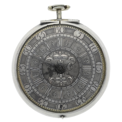 86 - Windmills, London - English early 18th century silver pair cased verge pocket watch, circa 1705, the... 