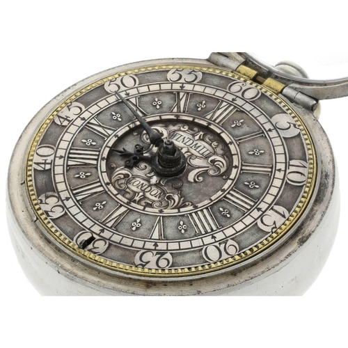 86 - Windmills, London - English early 18th century silver pair cased verge pocket watch, circa 1705, the... 