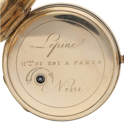 88 - Lepine, Paris - French early 19th century 18k cylinder quarter repeating half hunter pocket watch, g... 