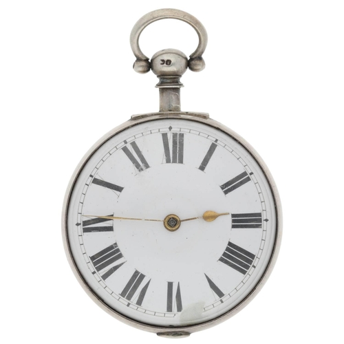 92 - English George IV silver verge pocket watch, London 1821, unsigned fusee movement, no. 359, sprung t... 