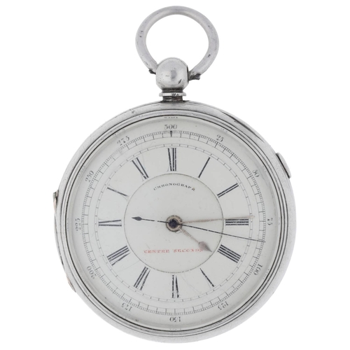 98 - Victorian 'Centre Second' Chronograph silver pocket watch, London 1878, unsigned three-quarter plate... 