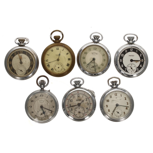 141 - Four Ingersoll chrome cased pocket watches to include Triumph and Stop-Watch; together with Services... 