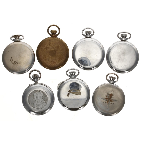 141 - Four Ingersoll chrome cased pocket watches to include Triumph and Stop-Watch; together with Services... 