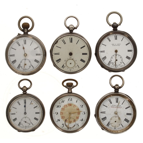 148 - Six silver pocket watches for repair to include fusee lever, lever and cylinder examples... 