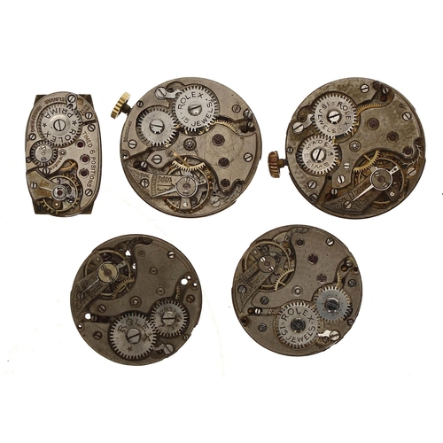 380 - Rolex - Four Rolex wristwatch movements; together with a Rolex Prima wristwatch movement (5)... 