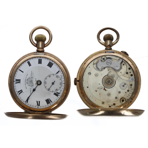 126 - Swiss gold plated lever hunter pocket watch, Thos Russell & Son 'Tempus Fugit' dial, Star case, ... 