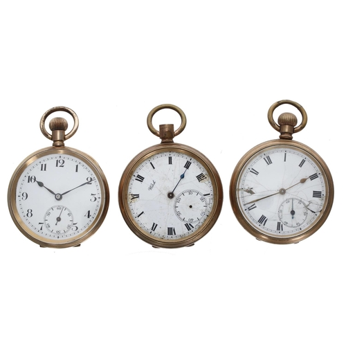 127 - Three gold plated lever pocket watches for repair (one lacking movement parts) (3)