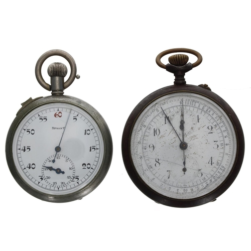 132 - Gunmetal centre seconds chronograph lever pocket watch for repair, 56mm; together with a Montbrillia... 