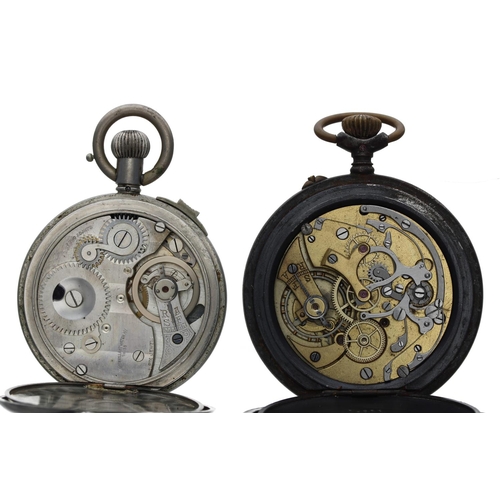 132 - Gunmetal centre seconds chronograph lever pocket watch for repair, 56mm; together with a Montbrillia... 