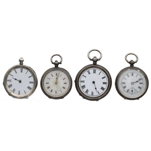 133 - Four silver cylinder engraved fob watches for repair (4)