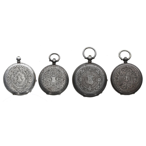 133 - Four silver cylinder engraved fob watches for repair (4)