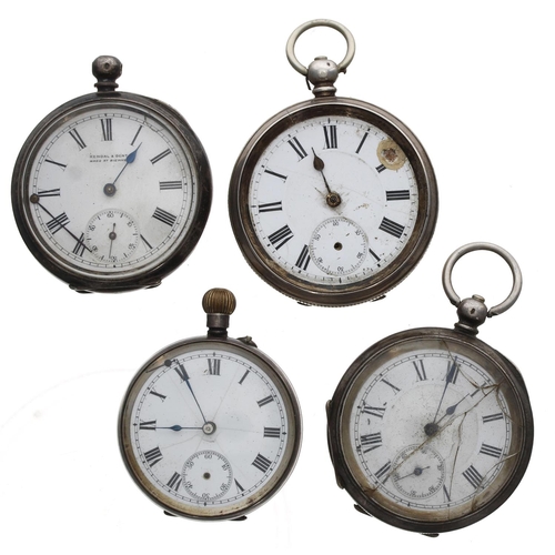 135 - Four silver cylinder engine turned pocket watches for repair (4)