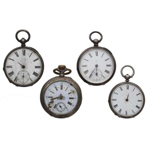 136 - Three silver cylinder engine turned pocket watches for repair; together with a silver cylinder engra... 