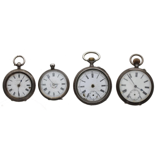 137 - Four silver cylinder pocket/fob watches (4)