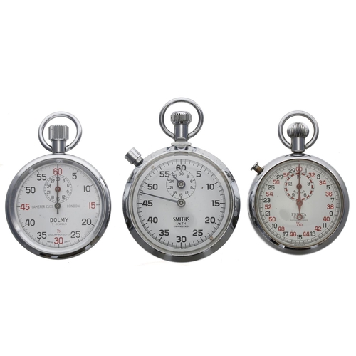 138 - Presta Super 1/10th second chrome cased pocket stop watch, 50mm; together with a Dolmy 1/5th second ... 