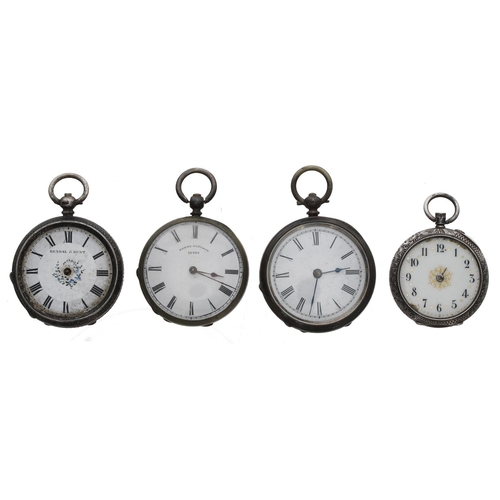 143 - Four silver cylinder fob watches for repair (4)