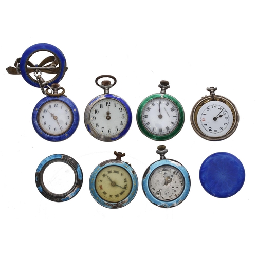 145 - Six enamel fob watches for repair; together with a spare enamel fob watch bezel (7)