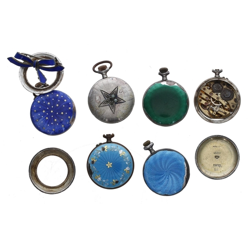 145 - Six enamel fob watches for repair; together with a spare enamel fob watch bezel (7)