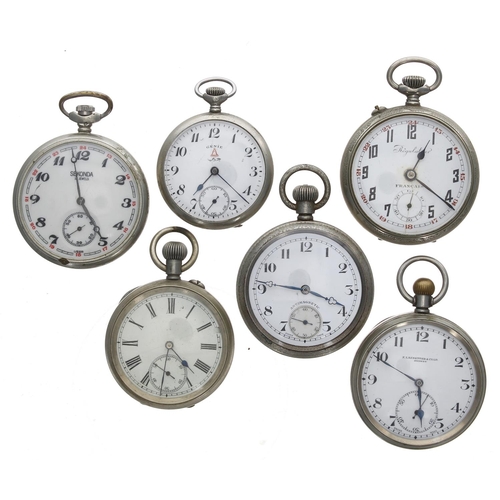 150 - Six assorted nickel cased pocket watches (6)