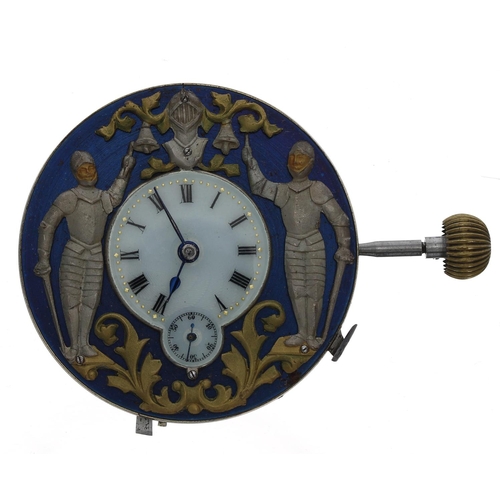 167 - Jacquemart automaton repeating pocket watch movement, stem-wind lever-set gilt frosted movement with... 