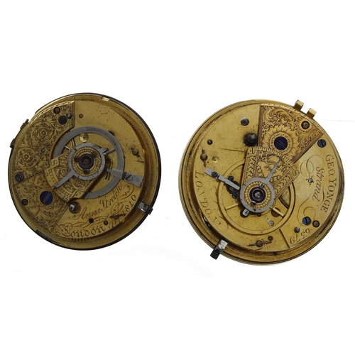 169 - Anna Stretch, London - Fusee cylinder pocket watch movement, no. 1810, signed dust cover; together w... 