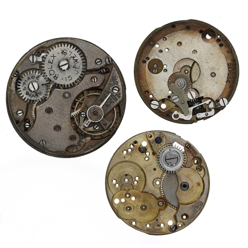 381 - Rolex - Two Wilsdorf & Davis Rebberg wristwatch movements for repair; together with a Rolex 15 j... 