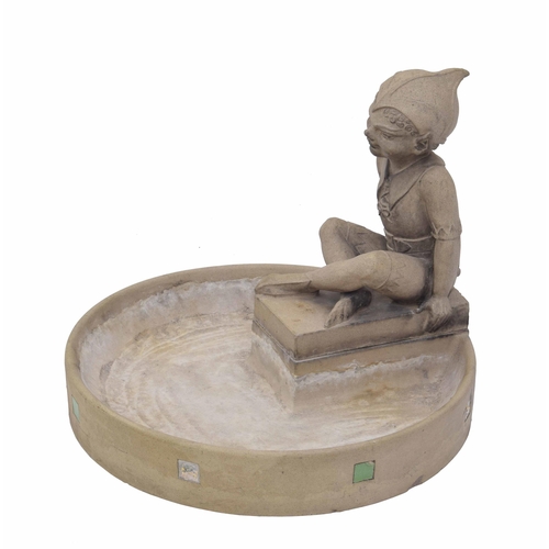 699 - Rare Doulton Lambeth stoneware architectural statue and birdbath designed by Harry Simeon, modelled ... 