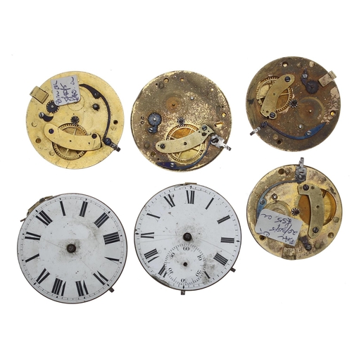 172 - Six fusee verge pocket watch movements, including makers Josh Merrick, London; William Broad, London... 