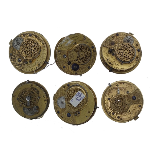 173 - Six fusee verge pocket watch movements, including makers Edmonds, Liverpool; Goodwin & Co., Lond... 