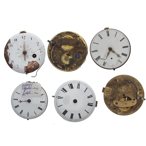 173 - Six fusee verge pocket watch movements, including makers Edmonds, Liverpool; Goodwin & Co., Lond... 