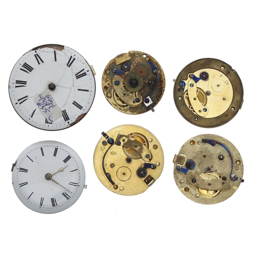 174 - Six fusee verge pocket watch movements, including makers Bucknell, Parliament Street, London; Willia... 