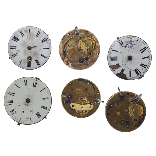 176 - Six fusee verge pocket watch movements, including makers Dwerrihouse & Carter, Berkeley Square; ... 