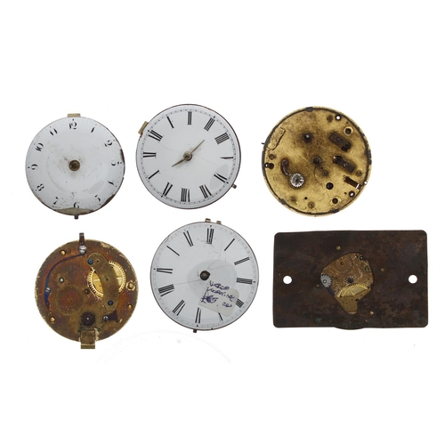 177 - Six fusee verge pocket watch movements, including makers John Fawcitt, Richmond; Jas Kirby, St. Neot... 