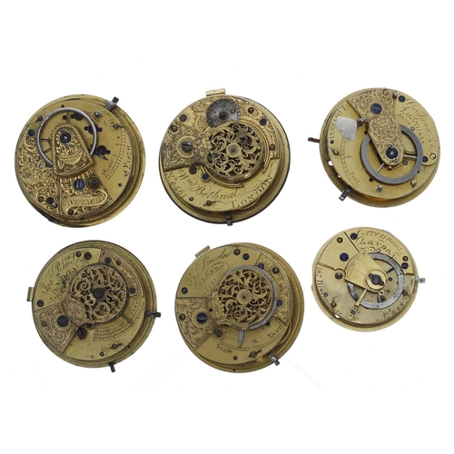 178 - Four fusee verge pocket watch movements, including makers Josh Rhodes, London; William Bethnall, Lon... 