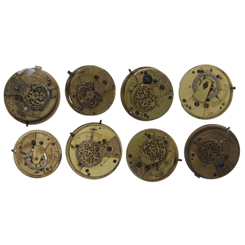 180 - Eight fusee verge pocket watch movements, including makers Jones, Strand; Josh Johnson, London (8)... 